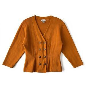 Vintage Express Burnt Orange Double Breasted Cardigan Sweater Size L